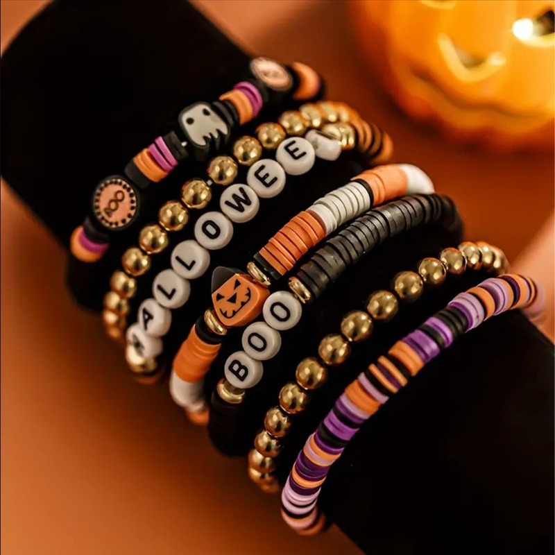 3pcs Halloween Themed Polymer Clay Beaded Bracelet Set
